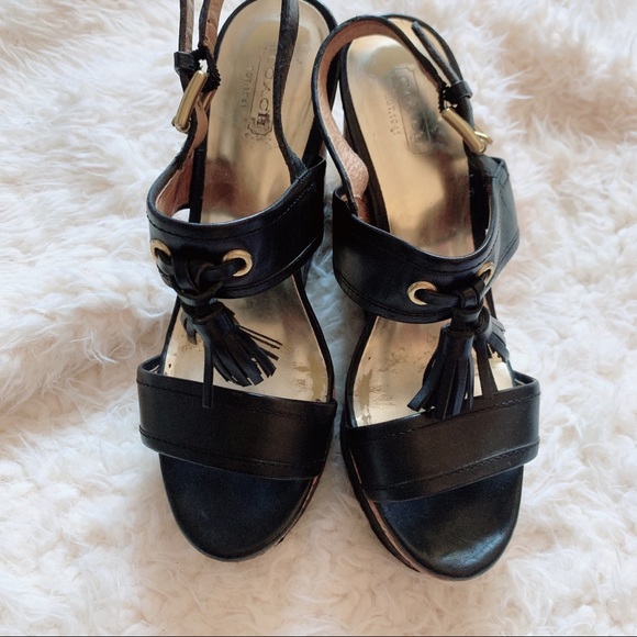 Coach Giulietta Black and Tan Tassel Wedges - Picture 2 of 7